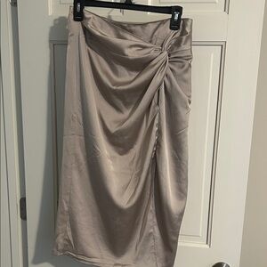 Abercrombie & Fitch Satin Midi Skirt in Cream